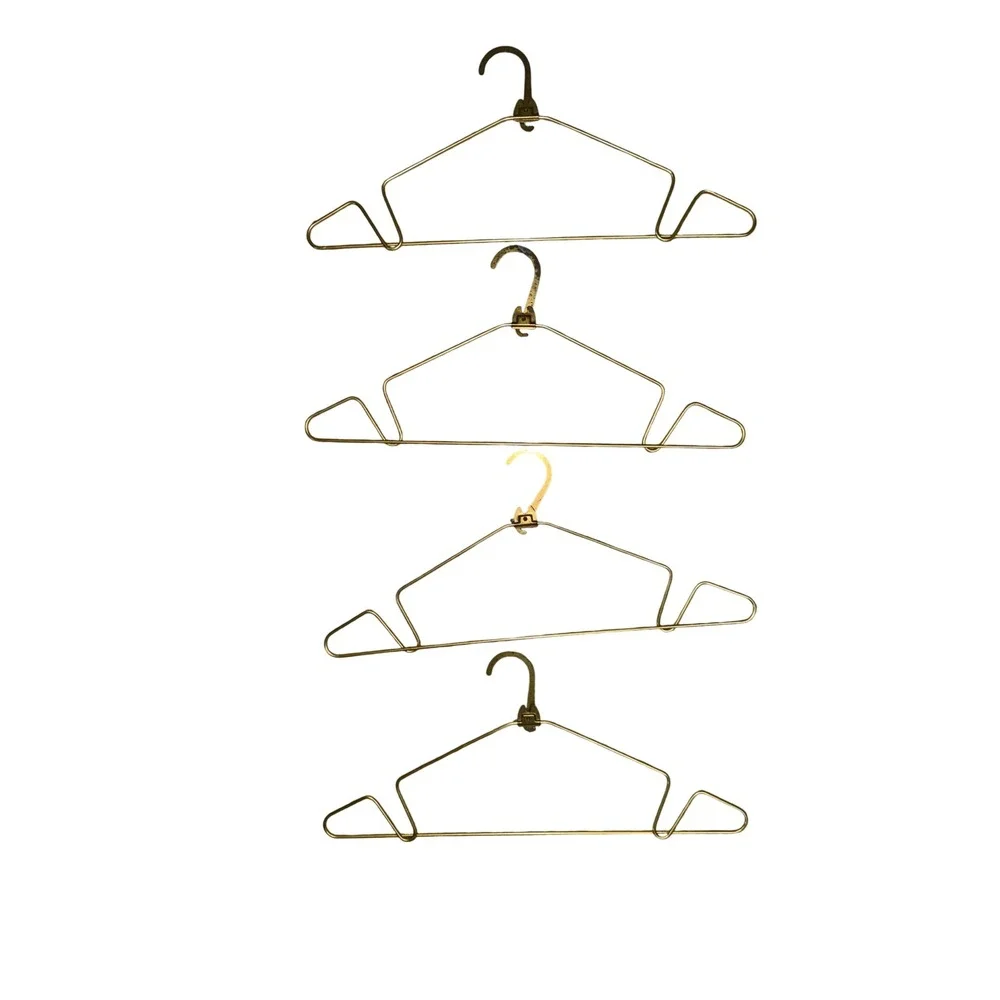 Lot of 4 Vintage 70s Gold Metal Clothing Hangers Closet Organizer Heavy Duty